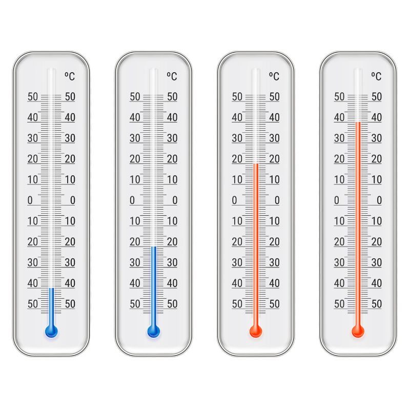 Four thermometers display a range of temperatures, from chilly -10°C to a sweltering 40°C. Monitoring these varying conditions can be crucial in understanding environments where candida albicans thrives.
